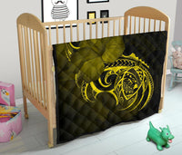 Hawaii Map Turtle Hibiscus Divise Yellow Polynesian Premium Quilt - Polynesian Pride