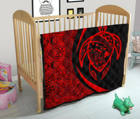 Hawaii Turtle Map Polynesian Premium Quilt - Red - Circle Style - Polynesian Pride