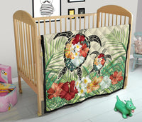 Hawaii Turtle Flowers Coconut Tree Leaf Premium Quilt - Polynesian Pride