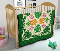 Hawaiian Pineapple Hibiscus Pattern Premium Quilt - Burgundy - Argu Style - AH - Polynesian Pride