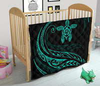 Hawaii Turtle Hibicus Premium Quilt - Frida Style - Turquoise - Polynesian Pride