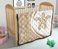 Hawaii Turtle Polynesian White Premium Quilt - Circle Style - Polynesian Pride