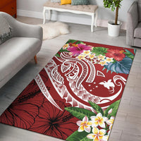 Papua New Guinea Polynesian Area Rug - Summer Plumeria (Red) Red - Polynesian Pride