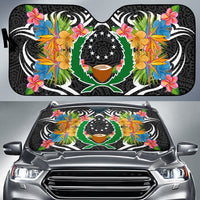 Pohnpei State Auto Sun Shades - Coat Of Arms With Tropical Flowers Auto Sun Shade - Pohnpei State Universal Fit Black - Polynesian Pride