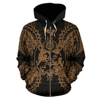 Tonga Polynesian All Over Zip up Hoodie Map Gold - Polynesian Pride