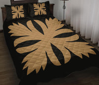 Hawaiian Royal Pattern Quilt Bed Set - Black And Gold - C3 Style Gold - Polynesian Pride