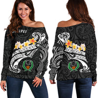 Pohnpei Women's Off Shoulder Sweater - Pohnpei Seal Polynesian Patterns Plumeria (Black) - Polynesian Pride