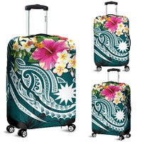 Nauru Polynesian Luggage Covers - Summer Plumeria (Turquoise) - Polynesian Pride