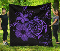 Hawaii Turtle Hibiscus Premium Quilt Purple Purple - Polynesian Pride