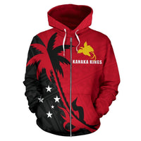 Papua New Guinea Zip up Hoodie Papua New Guinea Flag Coat of Arms Kanaka Kings Coconut Tree - Polynesian Pride