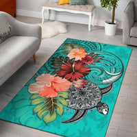 Turtle Polynesian Area Rug Hibiscus Polynesian Turquoise - Polynesian Pride