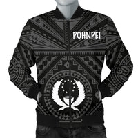Pohnpei Men's Bomber Jacket - Pohnpei Seal With Polynesian Tattoo Style ( Black) - Polynesian Pride