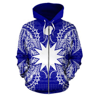 Nauru Polynesian All Over Zip up Hoodie Map Blue - Polynesian Pride