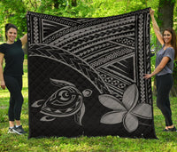 Hawaii Quilt - Hawaii Turtle Plumeria Quilt Grey Grey - Polynesian Pride