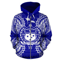 Samoa Polynesian All Over Zip up Hoodie Map Blue - Polynesian Pride