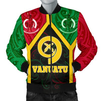 Vanuatu Polynesian Men's Bomber Jacket - Vanuatu Flag and Coat Of Arms Black - Polynesian Pride