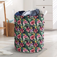 Tropical Flowers, Palm And Leaves Hawaii Laundry Basket Laundry Basket One Size Black - Polynesian Pride