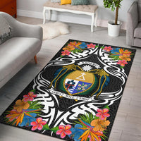 Nauru Area Rug - Coat OfArmsWith Tropical Flowers Black - Polynesian Pride