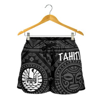 Tahiti Women's Shorts - Tahiti Seal In Polynesian Tattoo Style (Black) - Polynesian Pride