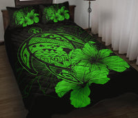 Hawaiian Map Turtle Hibiscus Polynesian Quilt Bedding Set - Green - Polynesian Pride