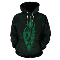 Polynesian Fish Hook Kanaka Map of Hawaii Zip Hoodie Green - Polynesian Pride