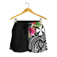 Wallis and Futuna Polynesian Women's Shorts - Summer Plumeria (Black) - Polynesian Pride