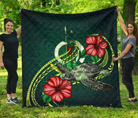 Vanuatu Polynesian Premium Quilt - Green Turtle Hibiscus Green - Polynesian Pride