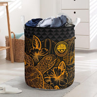 Federated States Of Micronesia Laundry Basket - Polynesian Turtle Hibiscus Gold Laundry Basket One Size Gold - Polynesian Pride