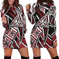 Kosrae Women's Hoodie Dress - Tribal Flower Special Pattern Red Color - Polynesian Pride