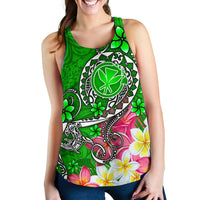 Hawaii Women's Racerback Tank - Turtle Plumeria Polynesian Tattoo Green Color - Polynesian Pride
