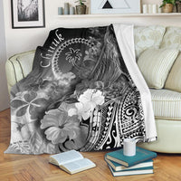 Chuuk Premium Blanket - Humpback Whale with Tropical Flowers (White) White - Polynesian Pride