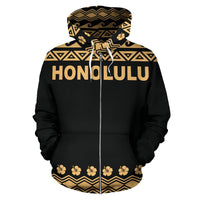 Honolulu All Over Zip up Hoodie Polynesian Design - Polynesian Pride
