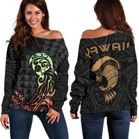 Hawaii Warrior And Helmet Women's Off Shoulder Sweater - Polynesian Pride