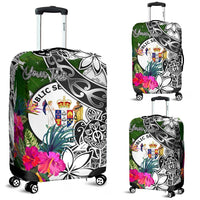Niue Custom Personalised Luggage Covers White - Turtle Plumeria Banana Leaf White - Polynesian Pride