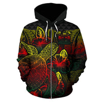 Fiji Polynesian Zip up Hoodie Turtle Hibiscus Reggae - Polynesian Pride