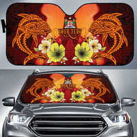 Fiji Custom Personalised Auto Sun Shades - Tribal Tuna Fish Auto Sun Shade Universal Fit Orange - Polynesian Pride