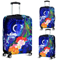 Vanuatu Luggage Covers - Humpback Whale with Tropical Flowers (Blue) - Polynesian Pride