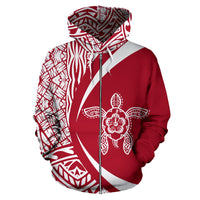 Hawaii Turtle Polynesian Zip up Hoodie White and Red Circle Style - Polynesian Pride