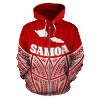 Samoa Polynesian Zip up Hoodie Red Pride Map and Seal - Polynesian Pride