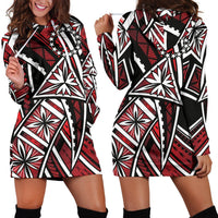 Cook Islands Women's Hoodie Dress - Tribal Flower Special Pattern Red Color - Polynesian Pride