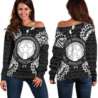 Northern Mariana Islands Polynesian Shoulder Sweater Map Black Black - Polynesian Pride