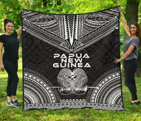 Papua New Guinea Premium Quilt - Papua New Guinea Coat Of ArmsPolynesian Chief Black Version Black - Polynesian Pride