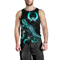 Pohnpei Polynesian Men Tank Top - Turtle With Blooming Hibiscus Tuquoise - Polynesian Pride