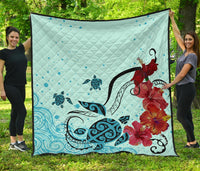 Sea Turtle Hibiscus Premium Quilt Blue - Polynesian Pride