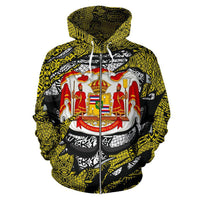 Polynesian Royal Coat of Arms Kanaka Map Hawaii Custom Zip Hoodie Yellow - Polynesian Pride