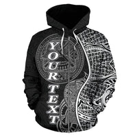 American Samoa Polynesian Custom Zip up Hoodie Coconut Black - Polynesian Pride