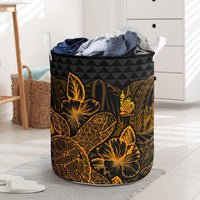 New Caledonia Laundry Basket - Polynesian Turtle Hibiscus Gold Laundry Basket One Size Gold - Polynesian Pride