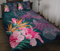 Hawaii Pink Turtles Hibiscus Tropical Quilt Bed Set - Vint Style - AH - Polynesian Pride