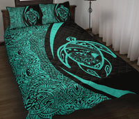 Hawaii Turtle Map Polynesian Quilt Bed Set - Turquoise - Circle Style - Polynesian Pride