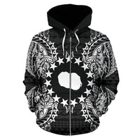 Cook Islands Polynesian All Over Zip up Hoodie Map Black - Polynesian Pride